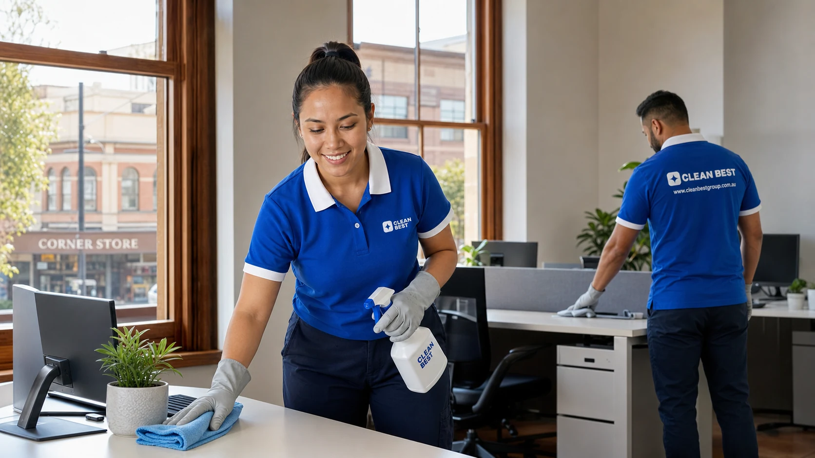 Clean Best cleaner working through an evening office round in Sydney NSW